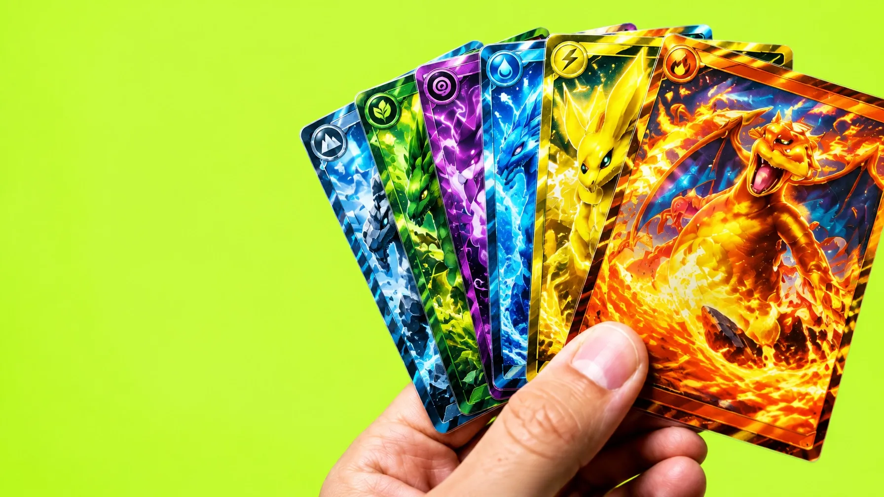 A collector holding a fan of colorful collectible cards
